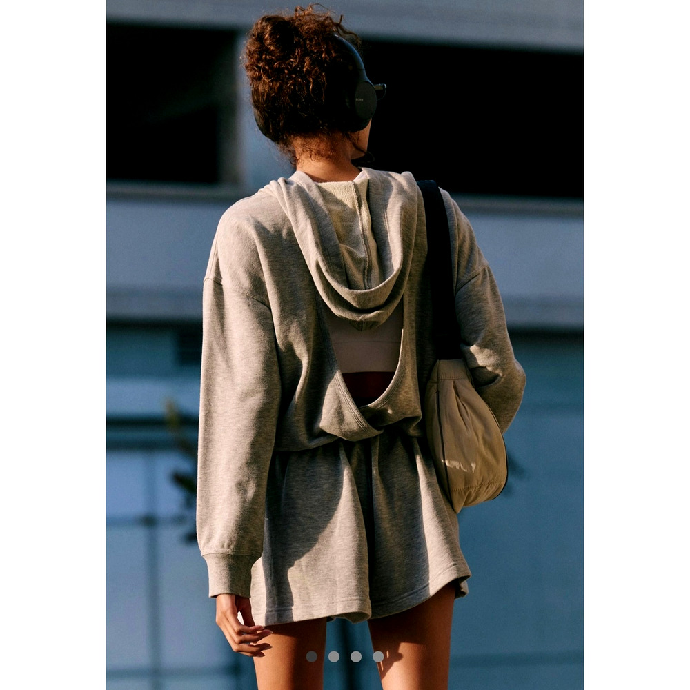 Free People Gray Casual Drawstring Shorts with Hoodie